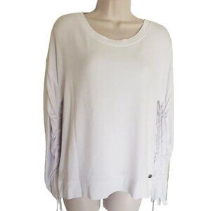 NWT DONNA KARAN ACTIVE WHITE LONG GATHERED SLEEVE TOP SZ M